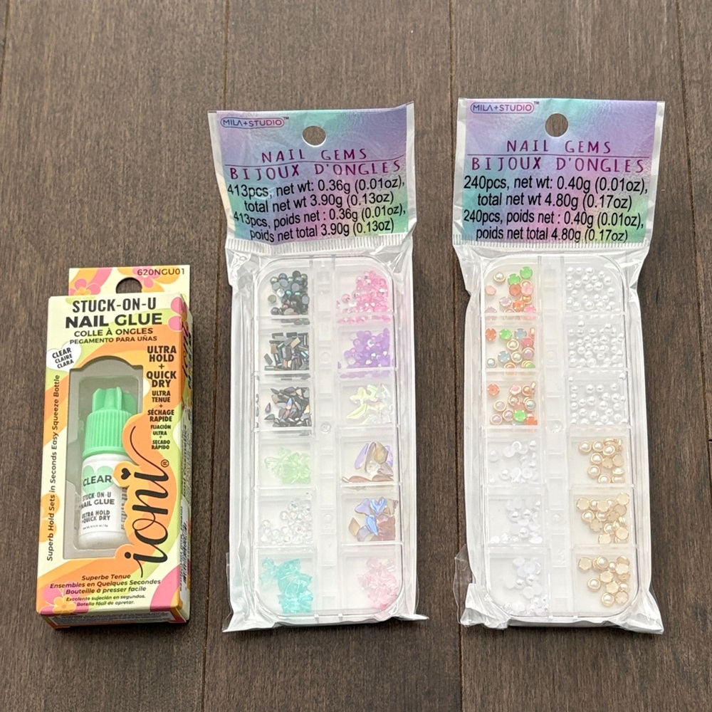 TONI Nail Gems & Glue Set, Colourful Charms DIY Mani Pedi Cosmetic Makeup Beauty